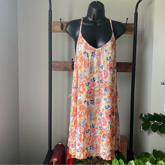 Roxy Print Beachy Vibes Dress Swimwear Cover Up, Bright White Floral M NEW - Picture 2 of 8